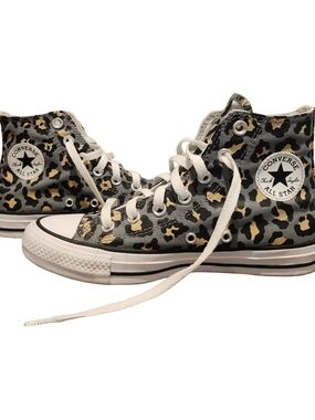 Converse High Top Sneakers - Gray, Black & Tan Leopard